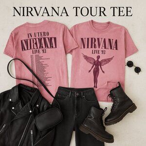 NWOT Nirvana Band Tour Tee Pink Medium 100% Cotton Licensed Merch Grunge Angel